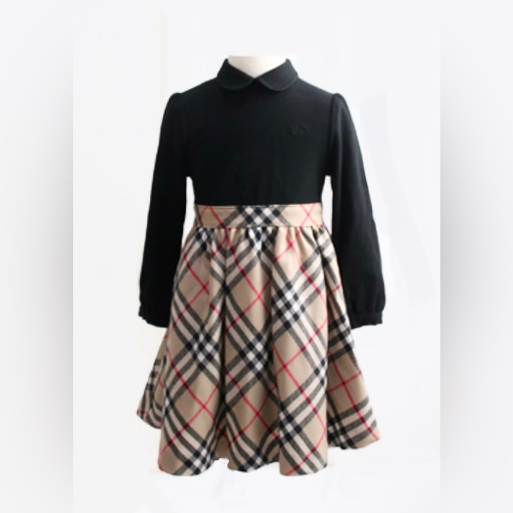 Burberry Kids Black and Beige Plaid Formal Dress